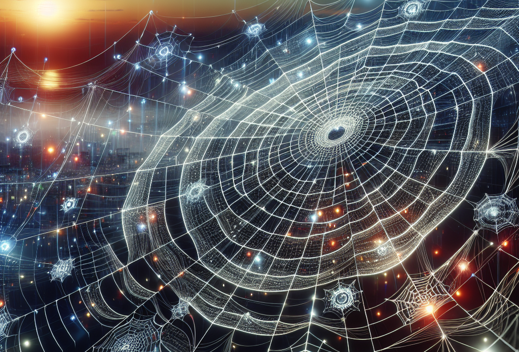 Imagine, if you will, a technological revolution symbolized by a magnificent and intricate spider's web. This web spans across a digital world, connecting various nodes symbolizing different software applications. The web's intricate design is self-evident of the advanced algorithms and coding techniques it represents. Illuminated signals move fluidly along the threads, signifying seamless integration and effortless data transfer between these applications. The whole scene is set against the backdrop of a serene sunset, capturing the end of outdated technology and the dawn of new, stunning spun web technology and its effortless software suite solutions.